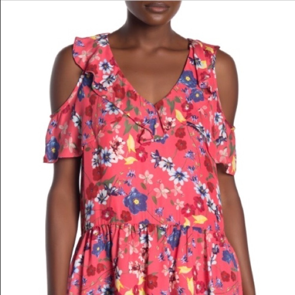 Parker Dedra Silk Blend Cold Shoulder Floral Peplum Size XS